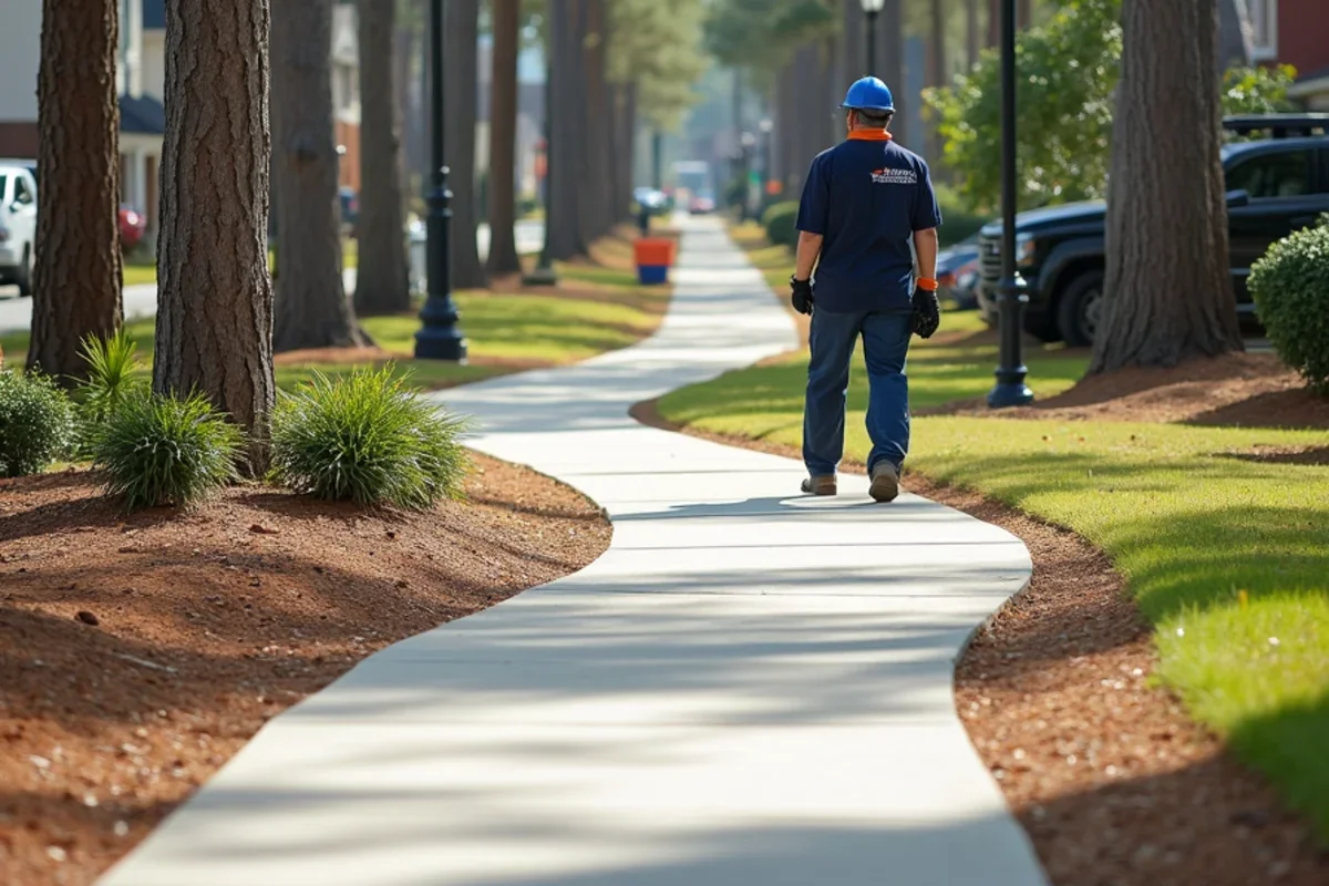 Spacious 5-foot wide commercial concrete walkway through landscaped residential community