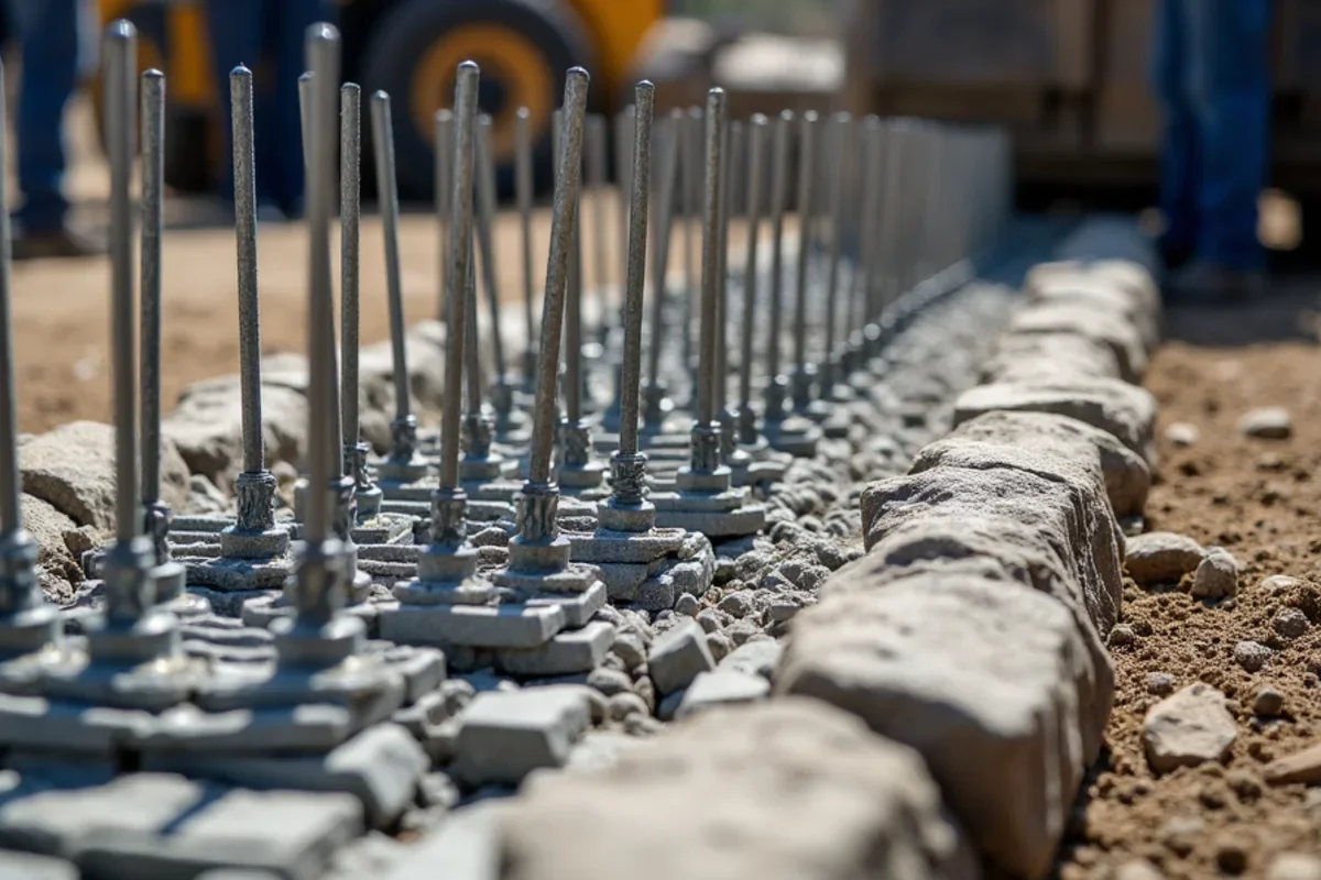 Pre-assembled steel dowel baskets positioned along commercial pavement expansion joints