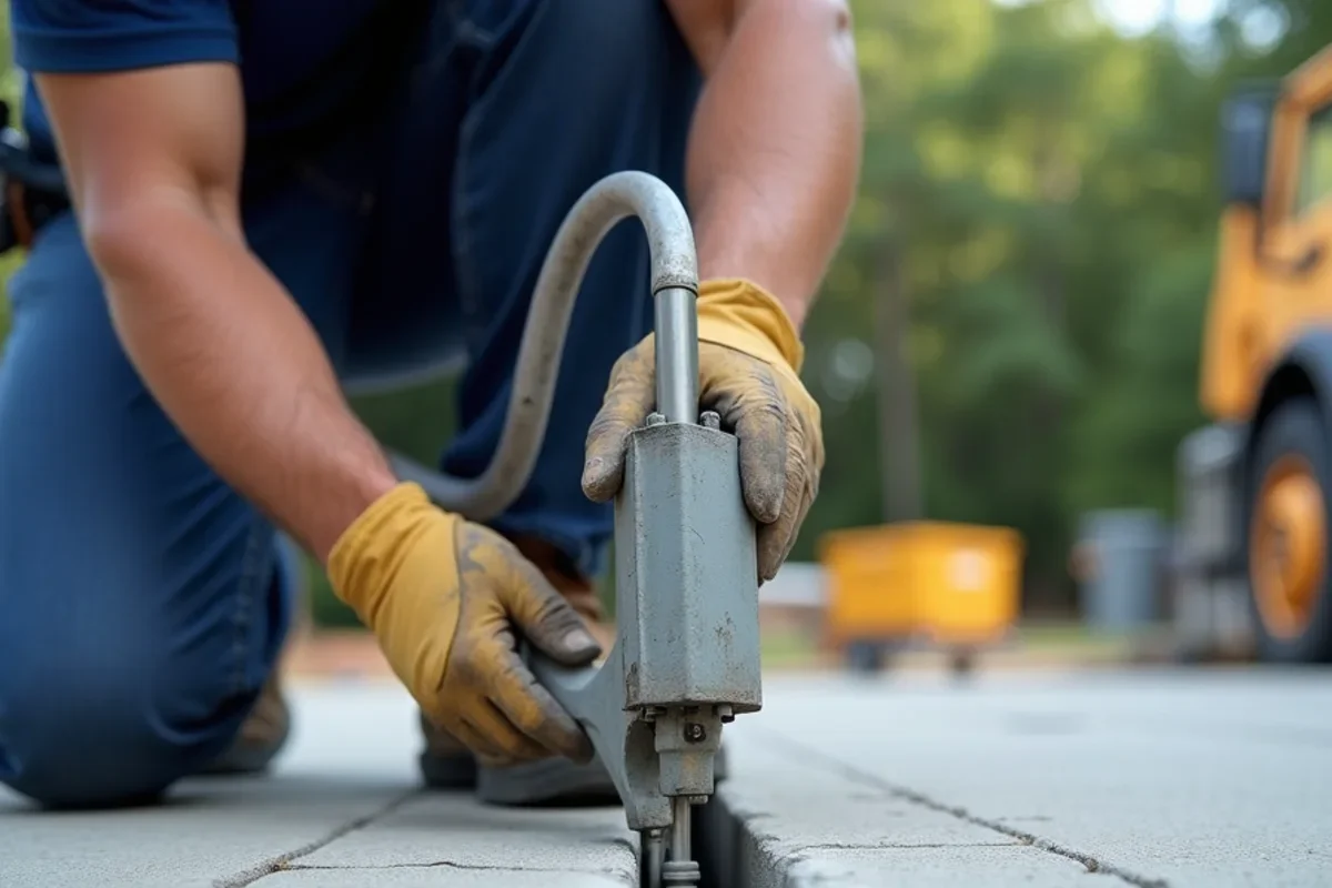 Applying commercial grade polyurethane elastomeric sealant into cleaned driveway joints