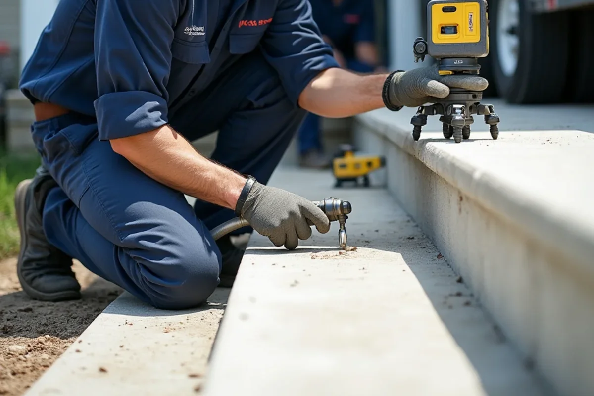 High-density expanding structural polyurethane foam lifting a sunken concrete porch step