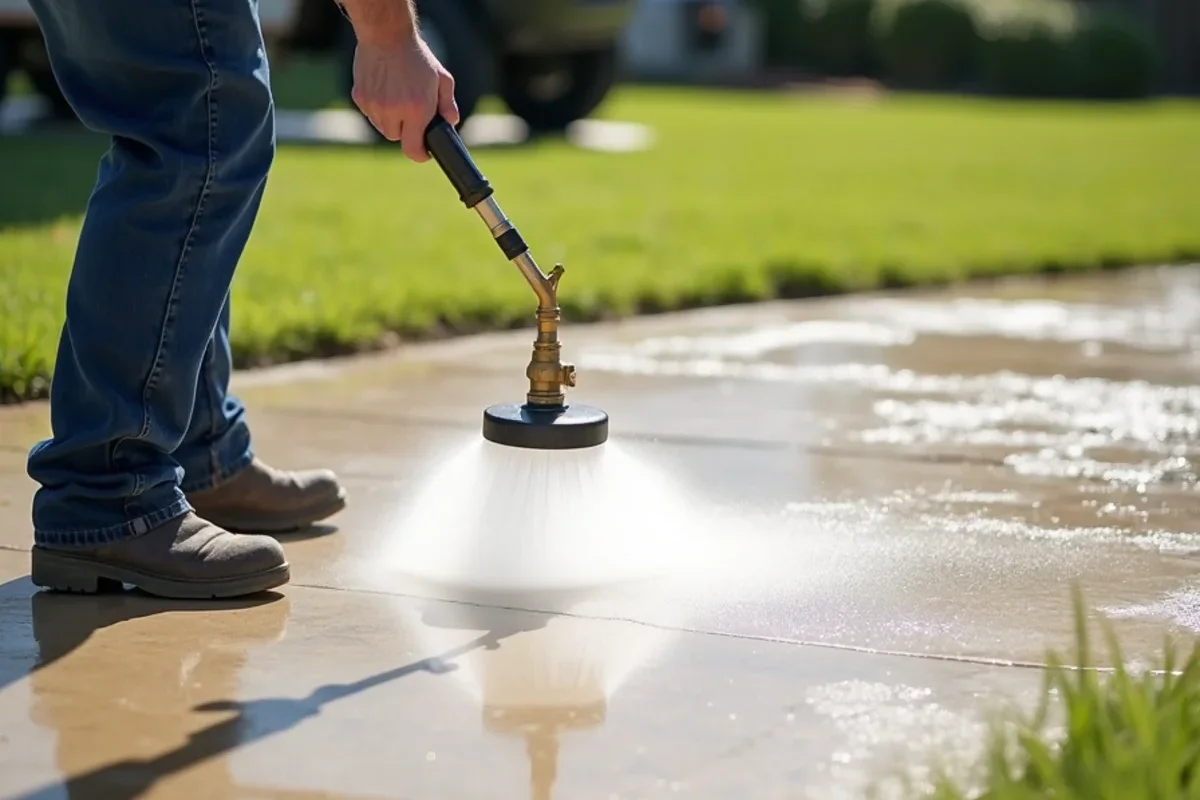 Low-pressure pump sprayer applying breathable silane-siloxane penetrating sealer to completed patio