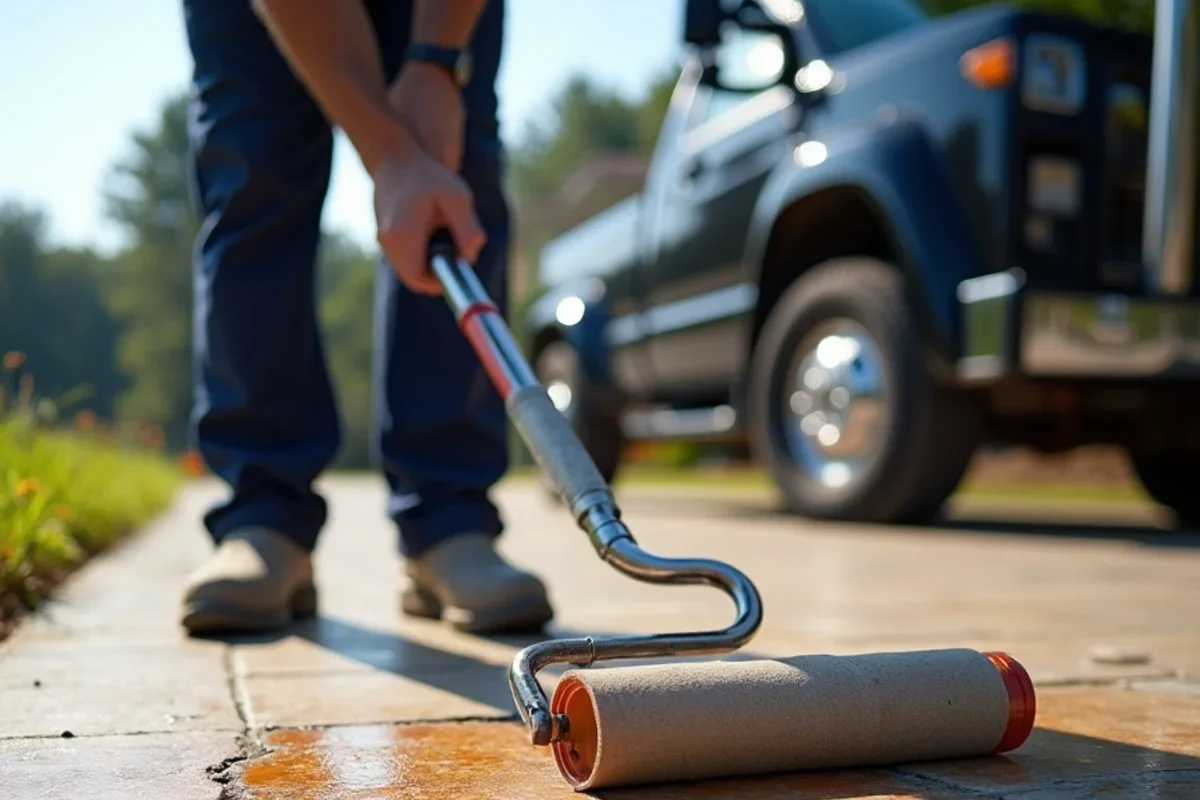 Applying UV-stable clear protective sealer with non-slip micronized additive to Aiken patio