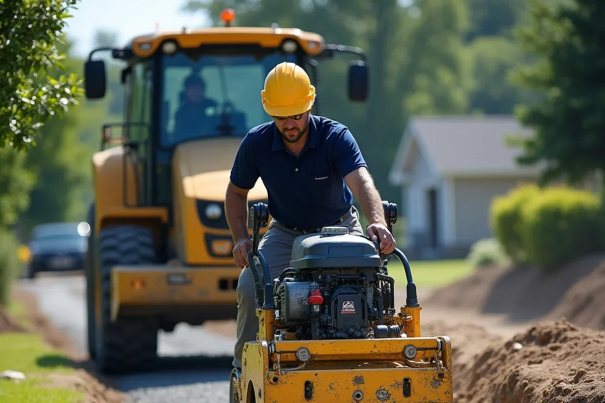 Verifying firm subgrade compaction with mechanical plate compactor in Barnwell