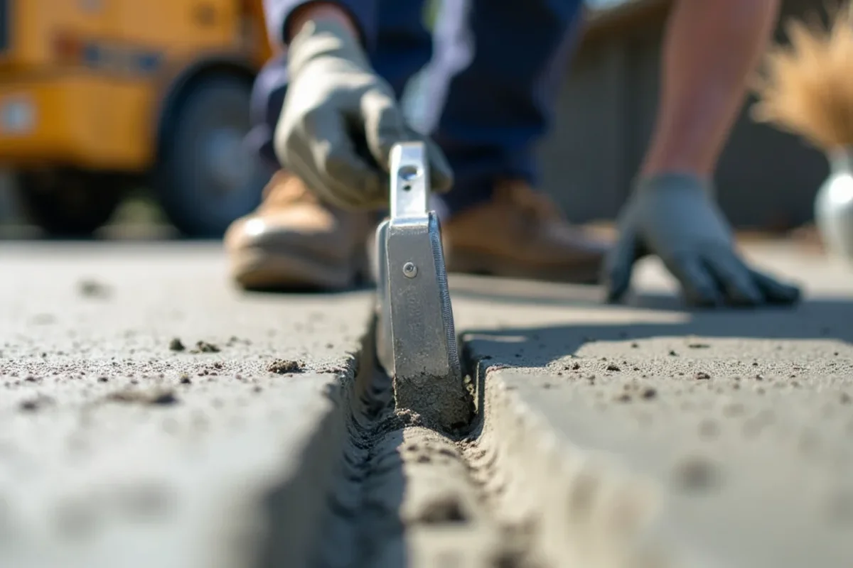 Artisan groover cutting clean straight contraction control joints into Barnwell driveway
