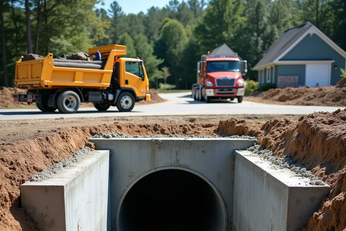 Forming reinforced concrete culvert headwall and apron along rural driveway in Blackville