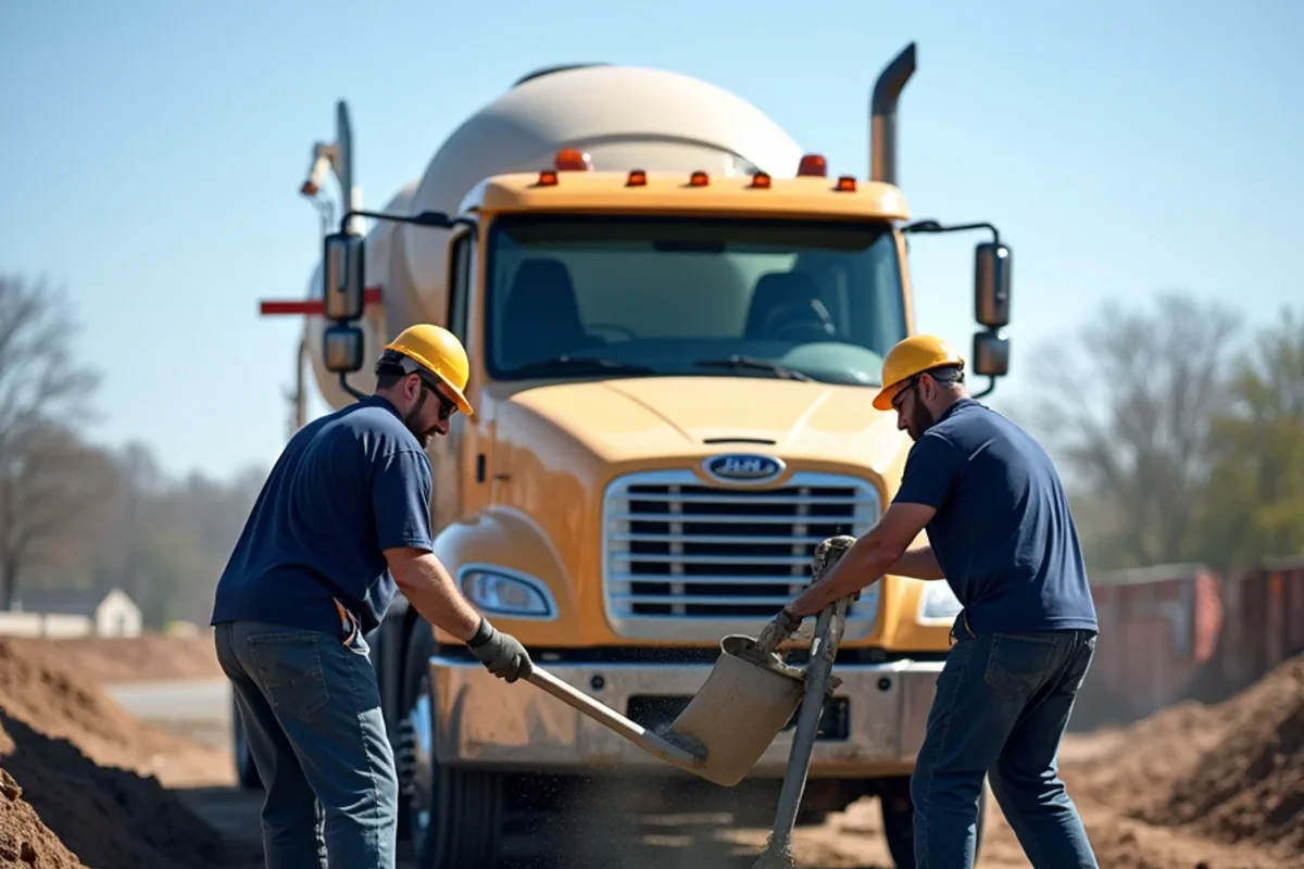 Concrete crew placing 6-inch reinforced slab for heavy agricultural machinery in Edgefield County