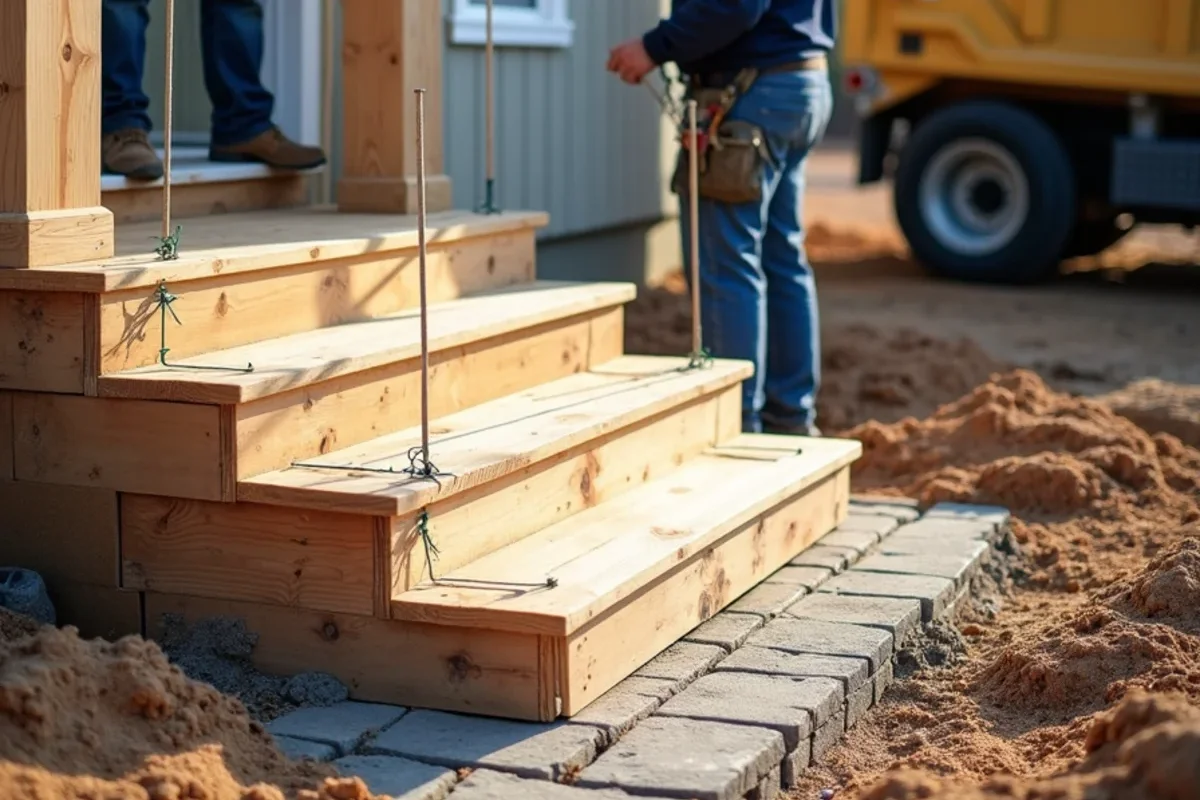 Formwork and steel rebar reinforcement for monolithic concrete front entry steps in Edgefield
