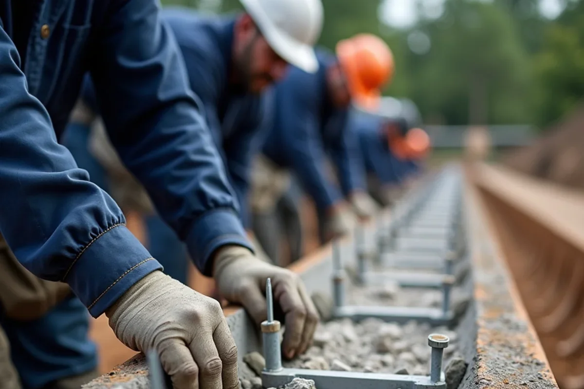 Heavy-duty smooth dowel baskets positioned along commercial joint line to transfer axle loads