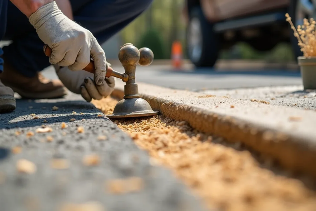 Artisan finisher hand-tooling smooth border radius along driveway forms in Jackson