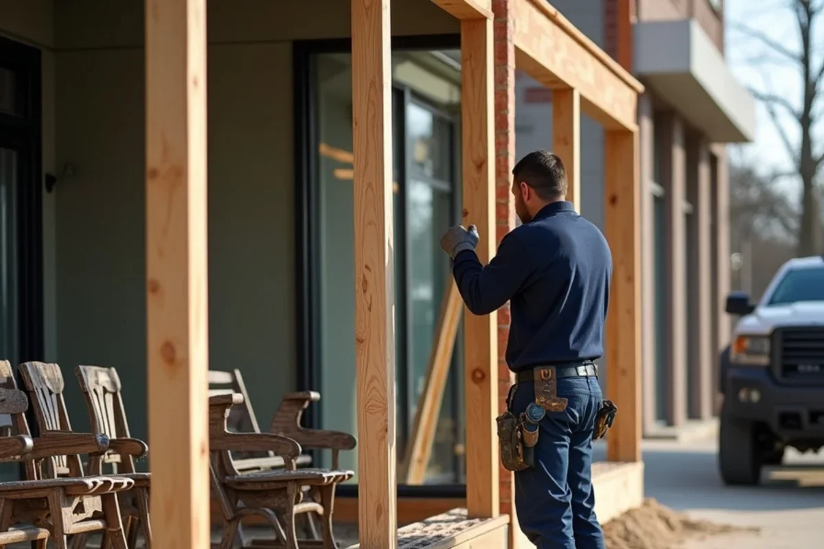 Precise 1:12 slope formwork set for commercial ADA wheelchair ramp in downtown McCormick