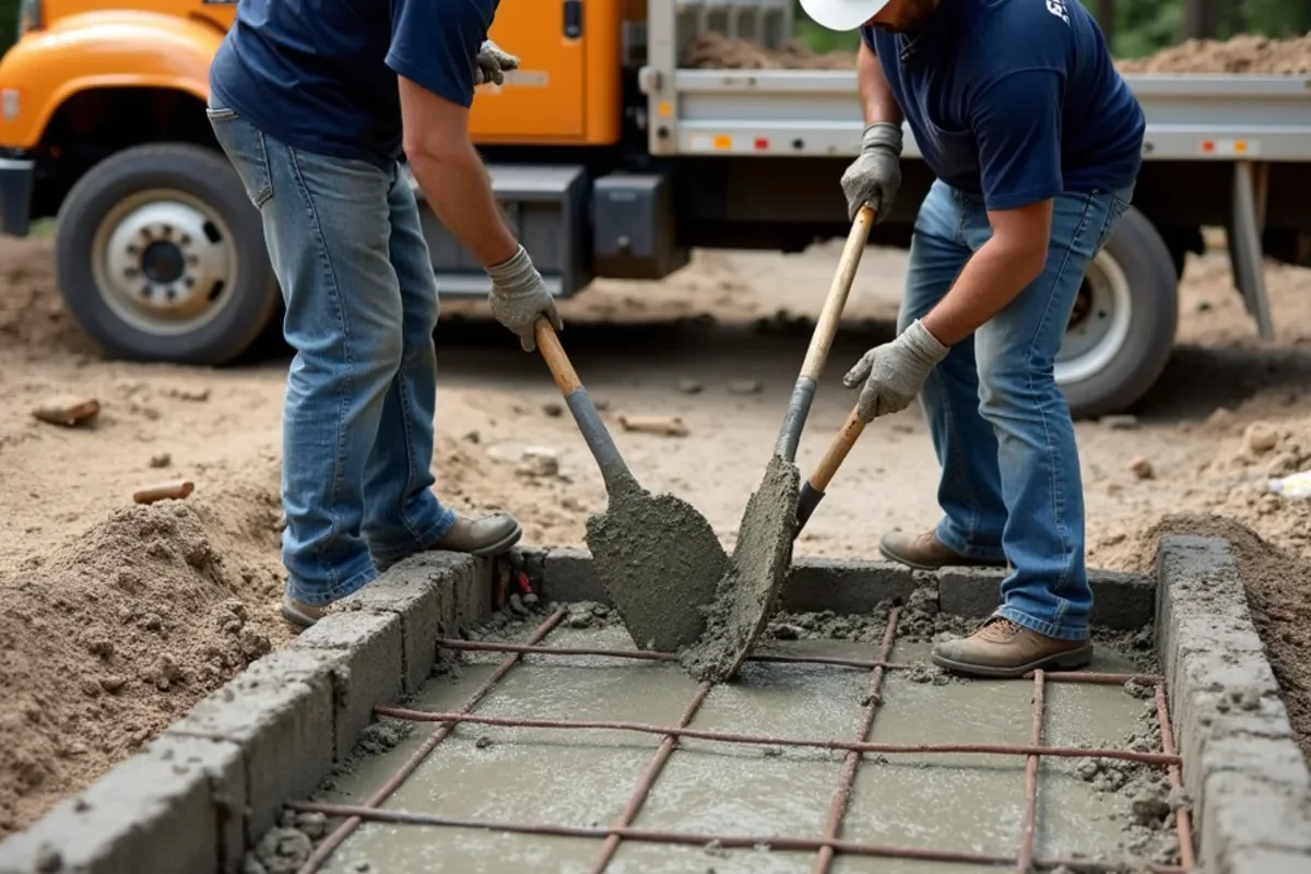 Pouring 5-inch reinforced concrete carport pad with steel rebar reinforcement in Warrenville