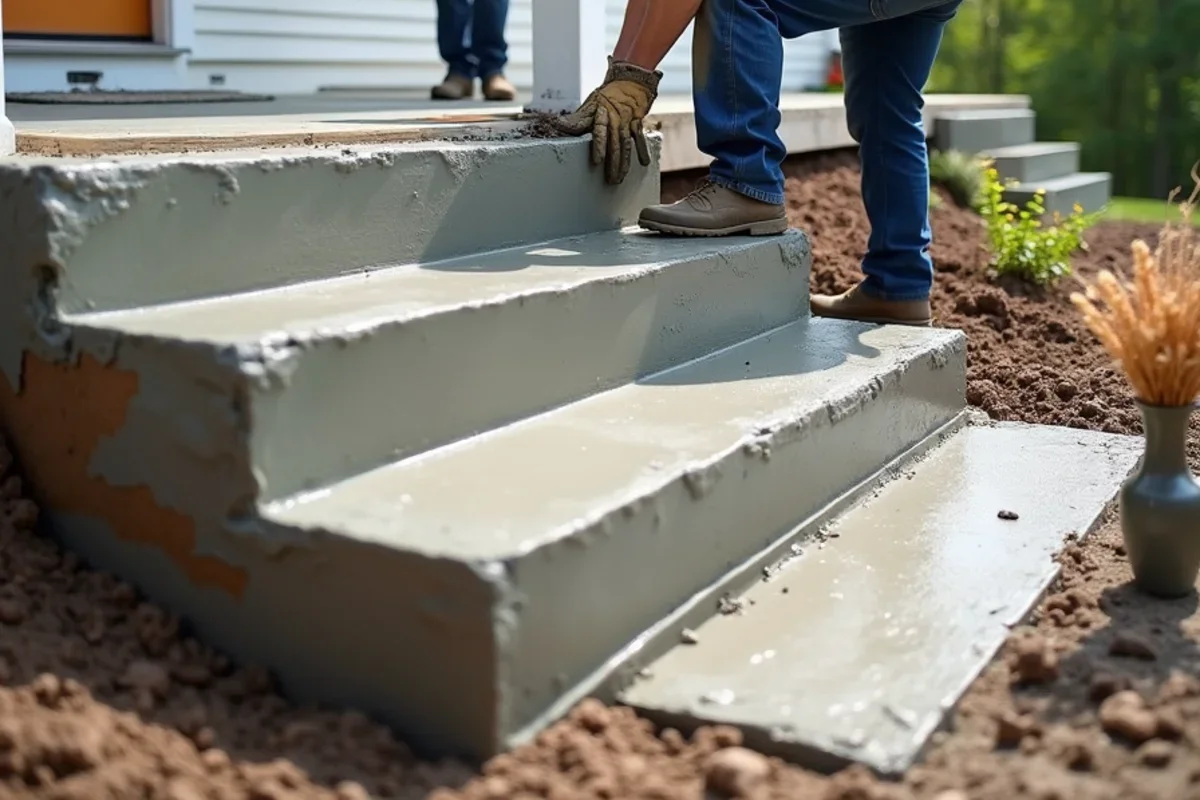Forming and pouring solid concrete front entry steps with uniform rise and run in Warrenville
