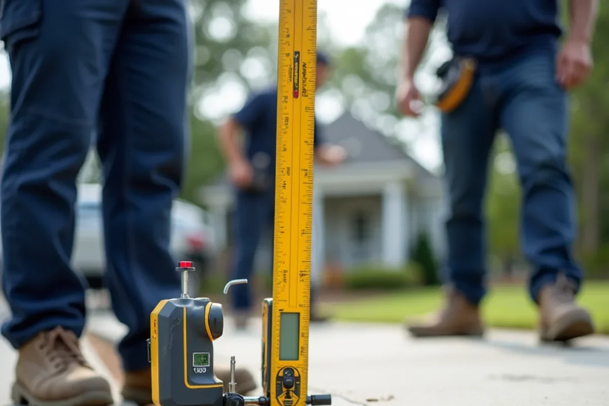 Digital smart level checking vertical sidewalk joint displacement exceeding 1/4-inch ADA threshold