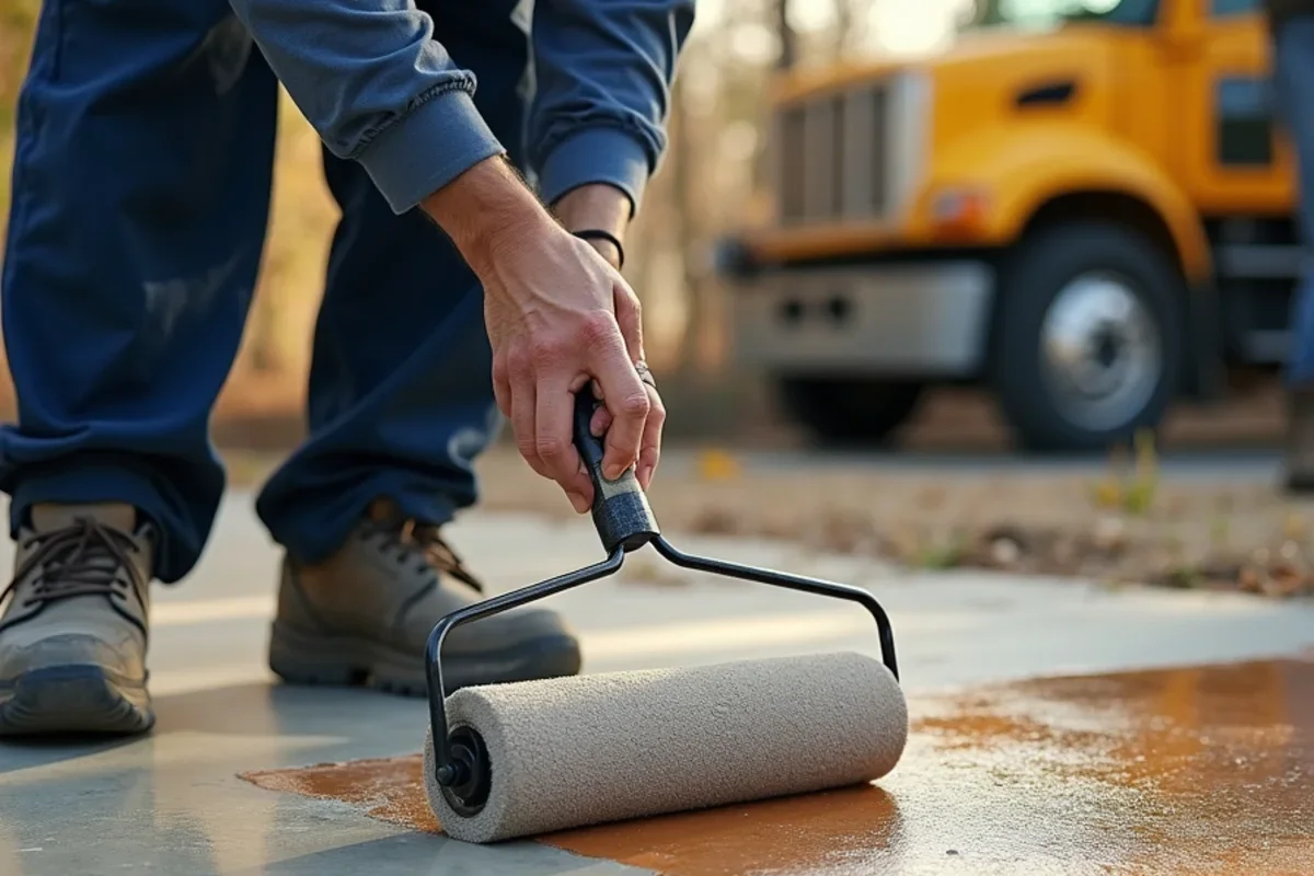 Rolling protective decorative acrylic sealer infused with microscopic non-slip traction additive